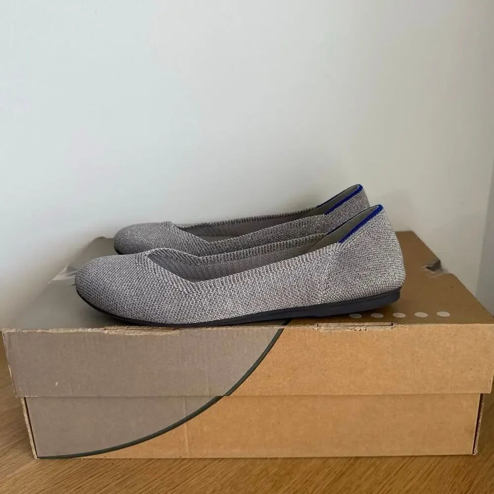 ROTHY’S The Flat ‘Metallic Silver’ Round Toe Women Ballet Flats - SZ 6